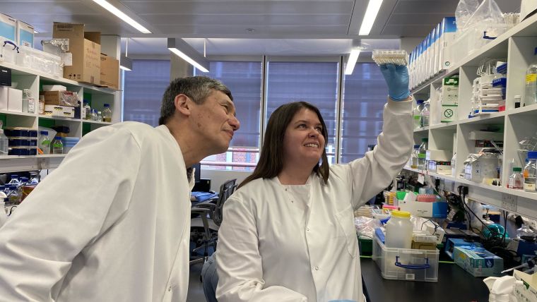Prof Christoph Tang and Dr. Hayley S. Lavender in the lab where the Men B vaccine has been developed at the Dunn School of Pathology, University of Oxford